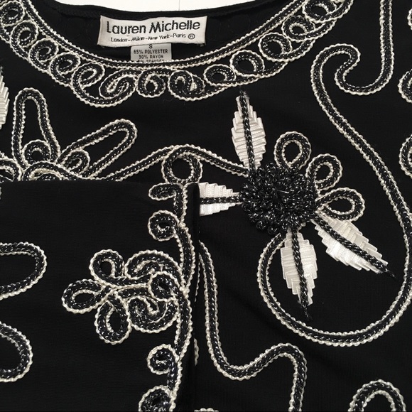 Lauren Michelle Blouse Top Women’s  Size Small Embroidered Black 3/4 Sleeves - Picture 3 of 16